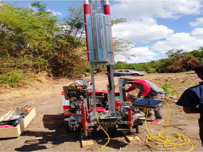 GID field crew operating a CPTu rig for the CARIBSAN constructed wetlands investigation